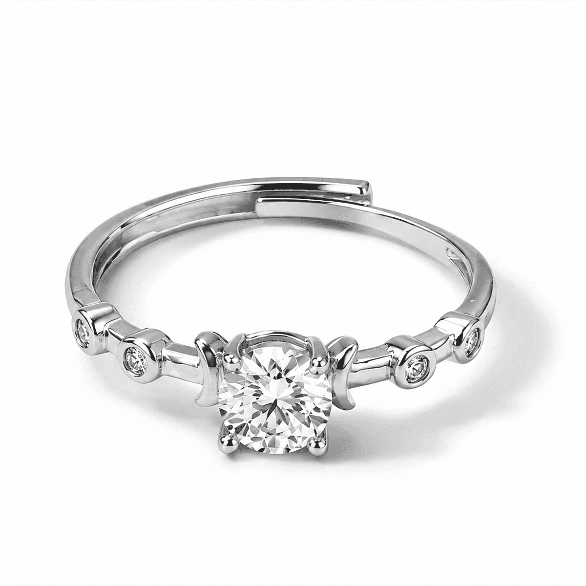 Moissanite and Simulated Diamond 1.10 ctw Ring in Silvertone (Adjustable)