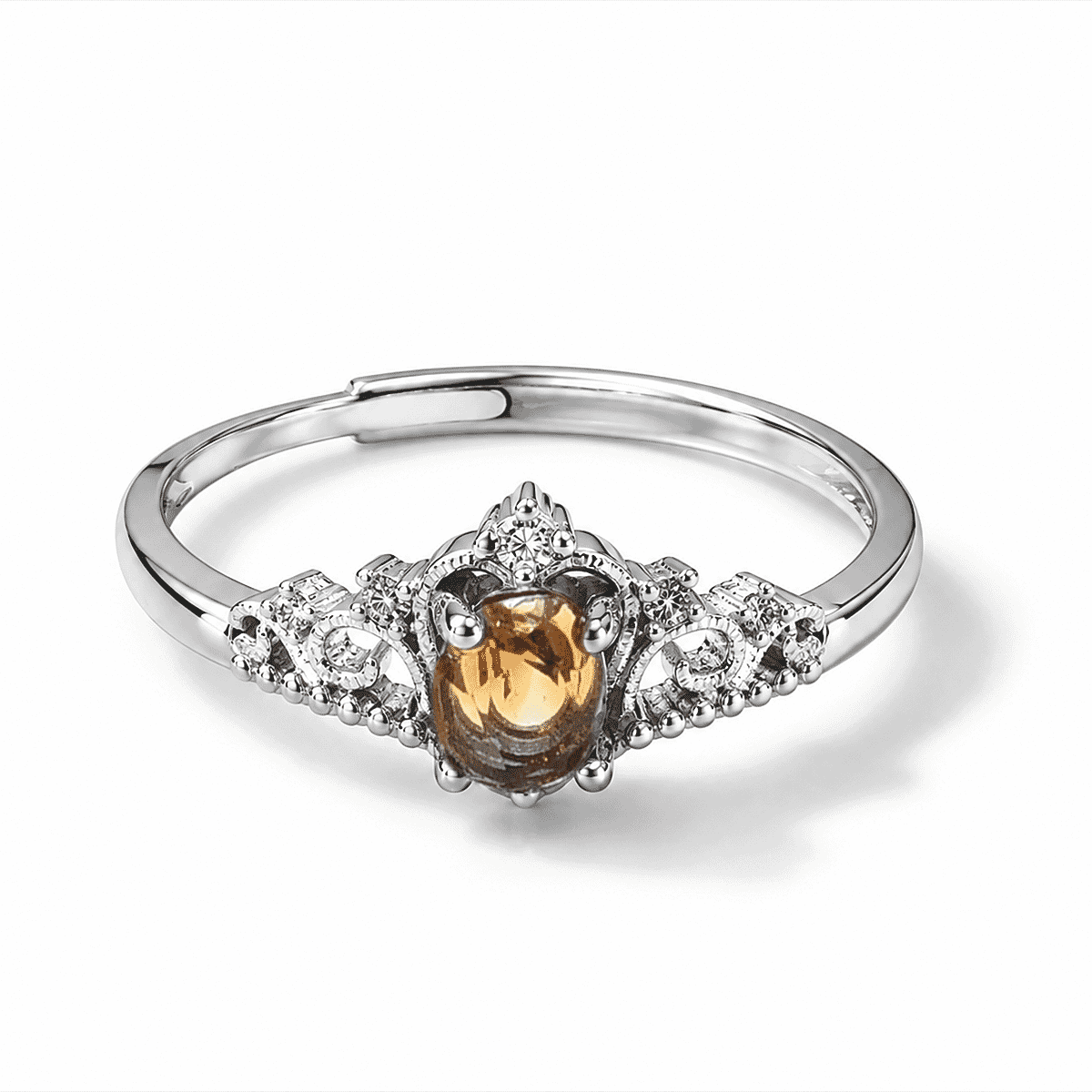 Citrine and Simulated Diamond 1.20 ctw Ring in Silvertone (Adjustable)