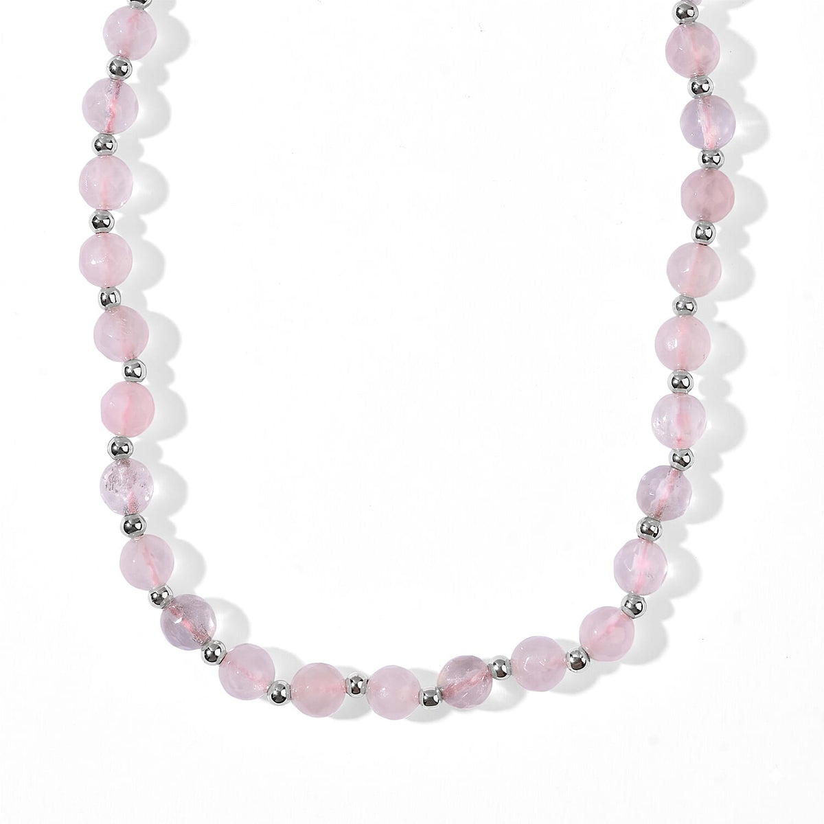 EverTrue Galilea Rose Quartz 90.00 ctw Necklace (20 Inches) in Stainless Steel