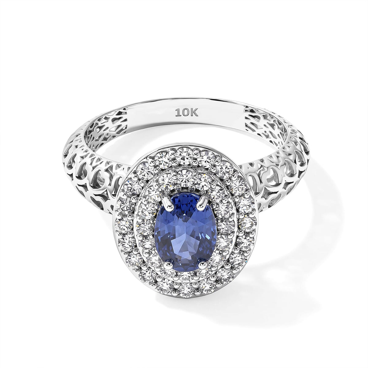 Mirage Collection 10K White Gold AAA Royal Ceylon Sapphire, Luxuriant Lab Grown Diamond (G-H, SI) (0.54 cts) Ring (Size 6.0) 1.60 ctw