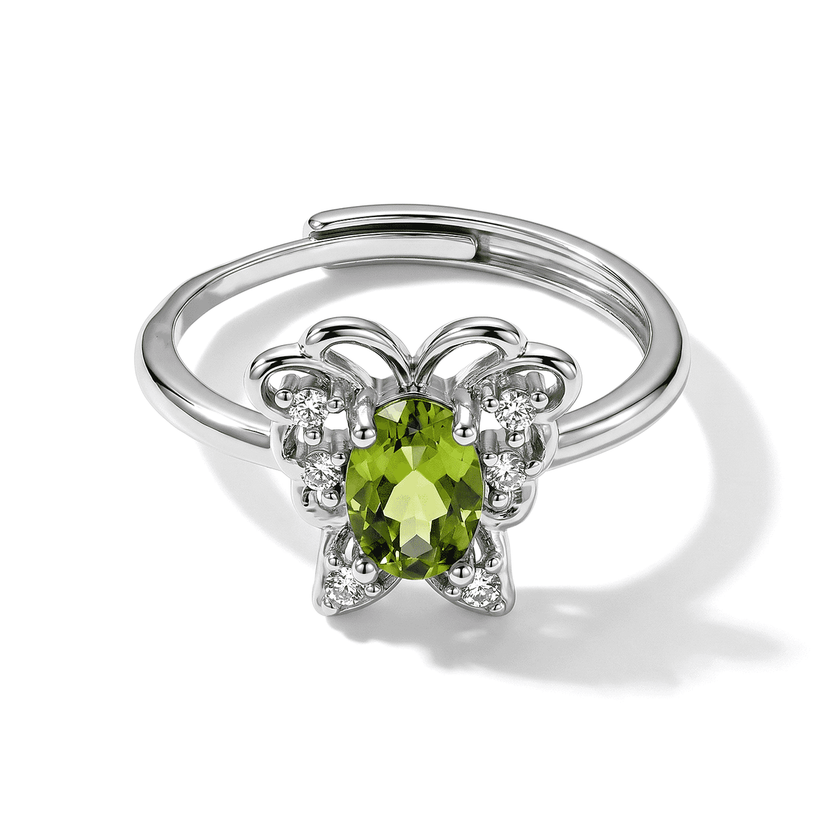 Peridot and Simulated Diamond 1.80 ctw Ring in Silvertone (Adjustable)