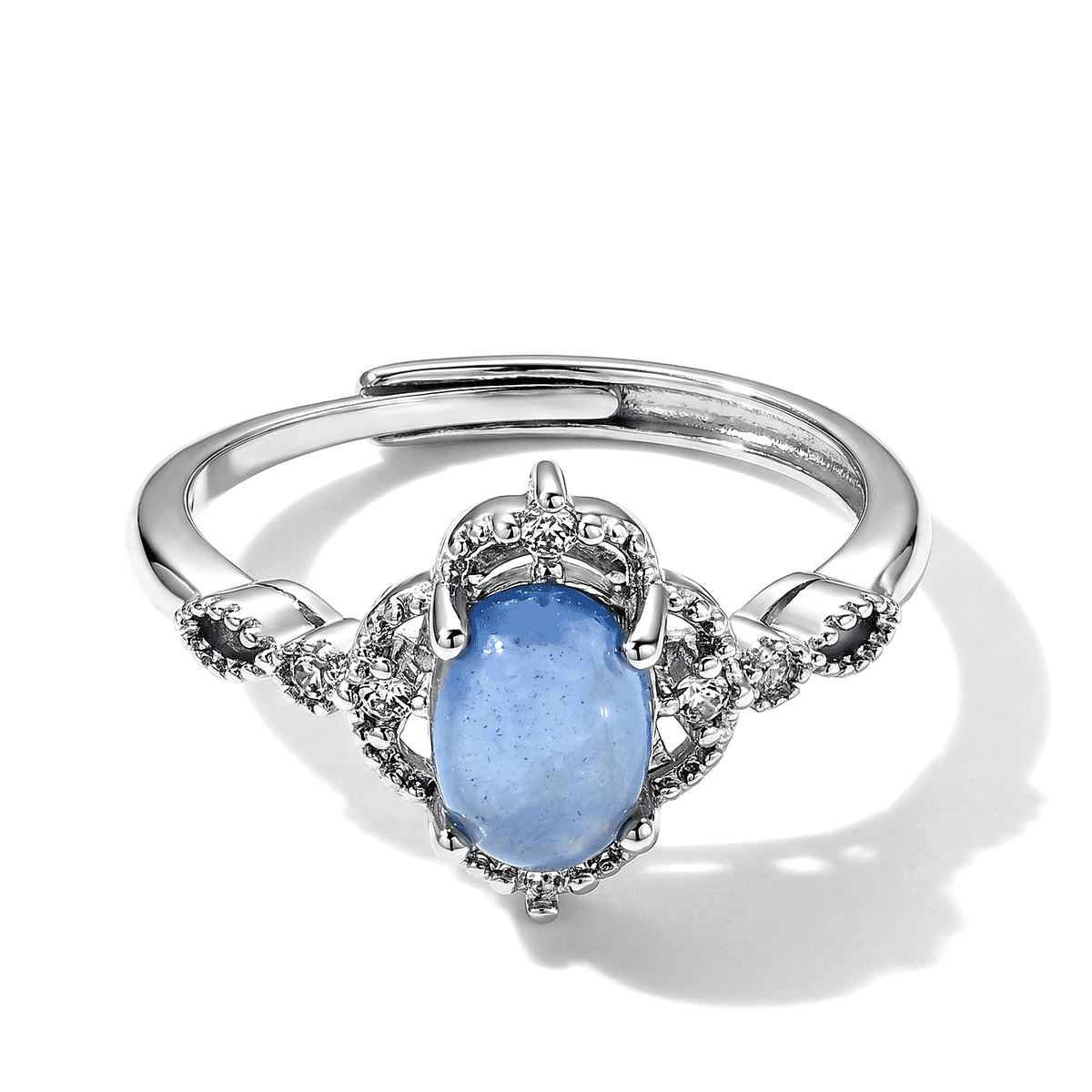 Aquamarine and Simulated Diamond 2.30 ctw Ring in Silvertone (Adjustable)