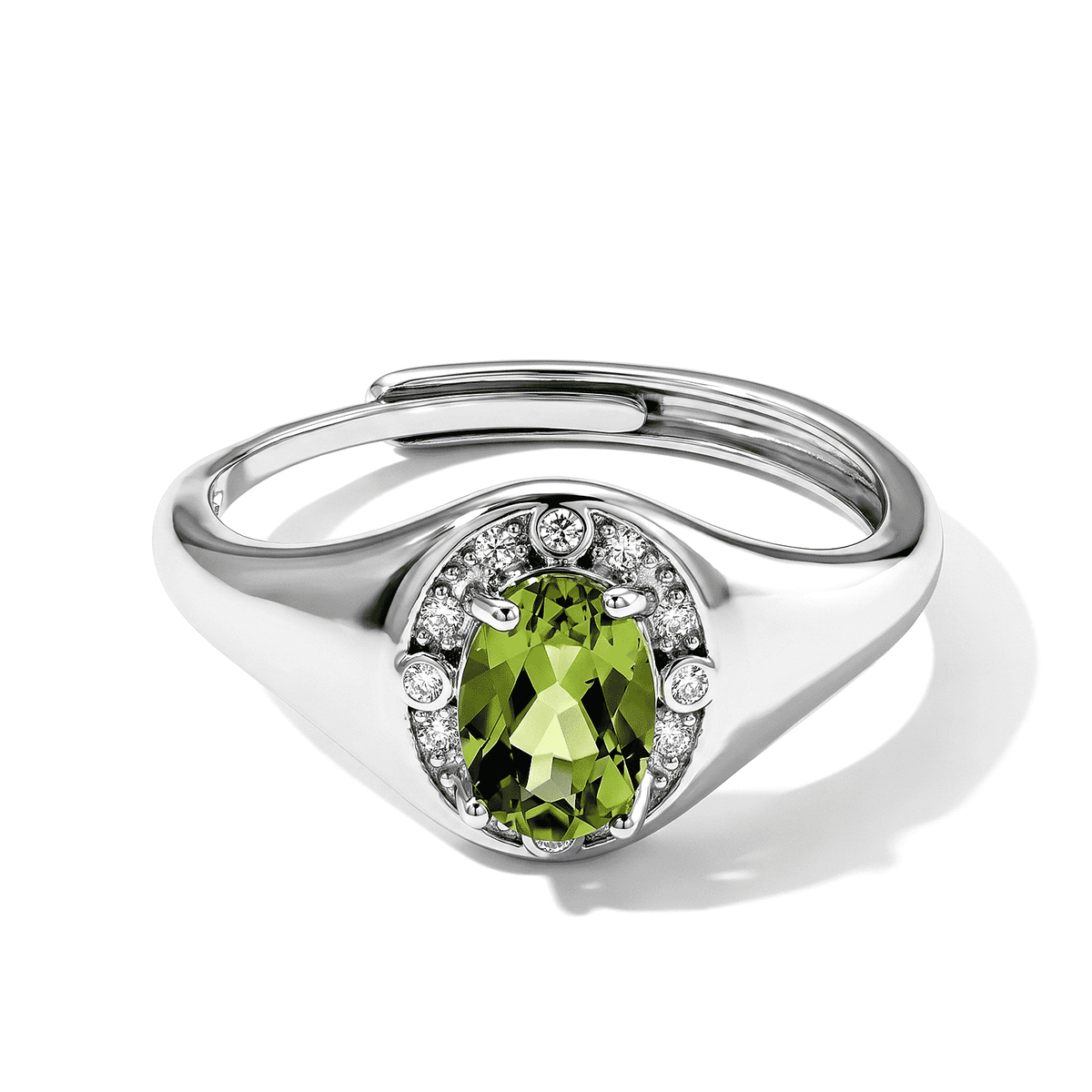 Peridot and Simulated Diamond 1.90 ctw Ring in Silvertone (Adjustable)