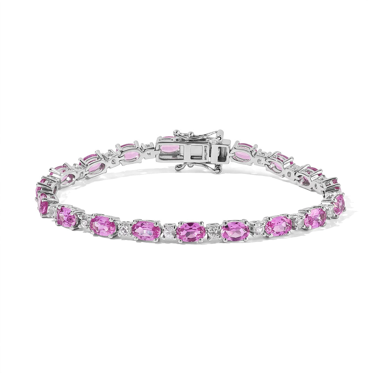 EverTrue Lab Created Pink and White Sapphire 13.30 ctw Bracelet in Platinum Bond (7.25 In)