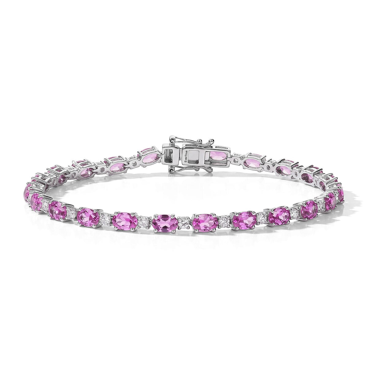 EverTrue Lab Created Pink and White Sapphire 13.30 ctw Bracelet in Platinum Bond (7.25 In)