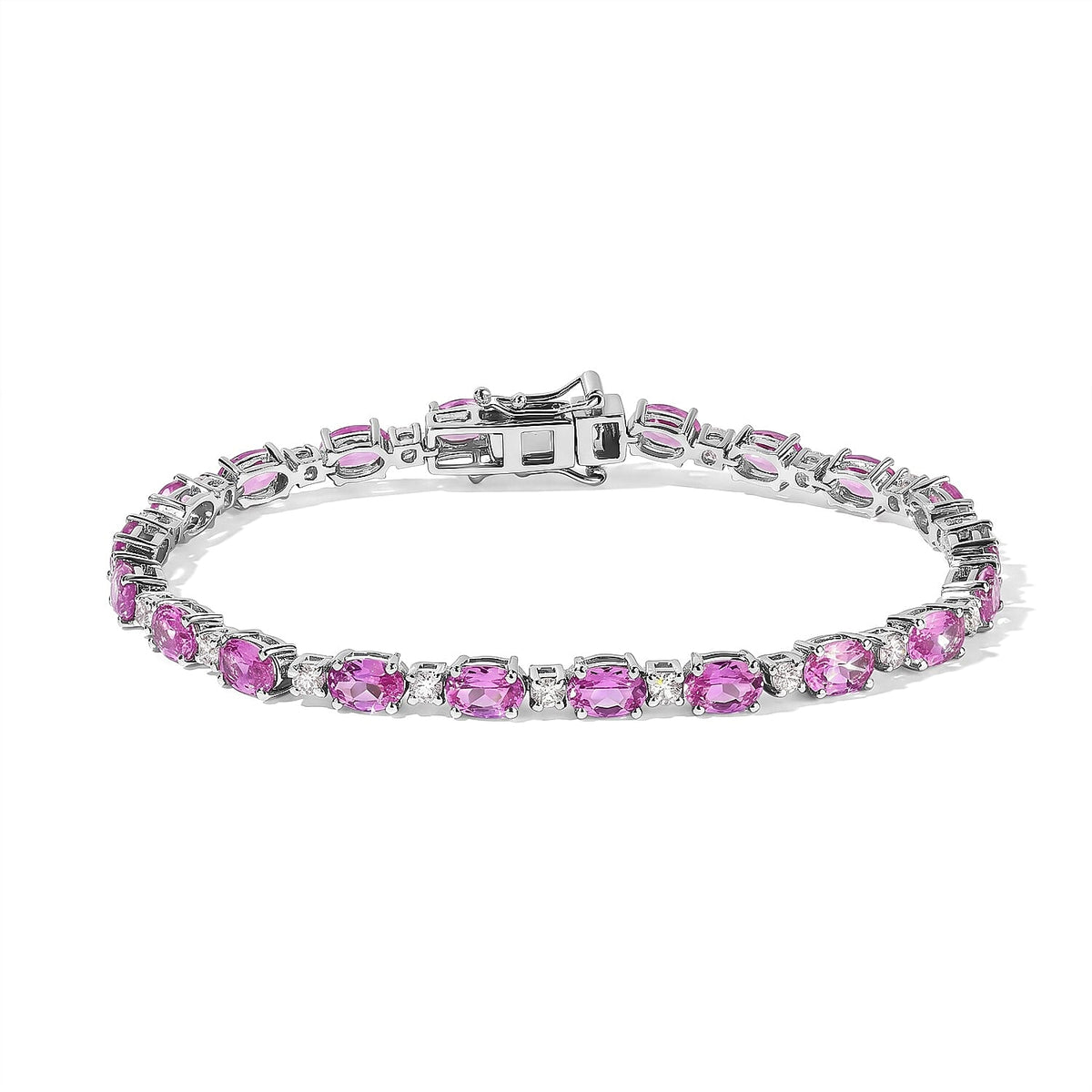 EverTrue Lab Created Pink and White Sapphire 13.30 ctw Bracelet in Platinum Bond (7.25 In)