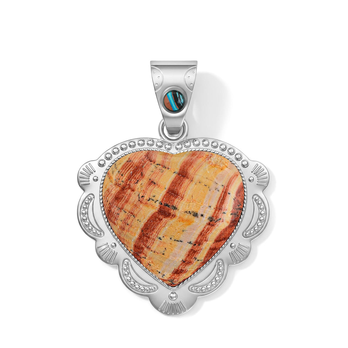 Center Stone Varies Heart Scenic Jasper 32.00 ctw Pendant in Silvertone