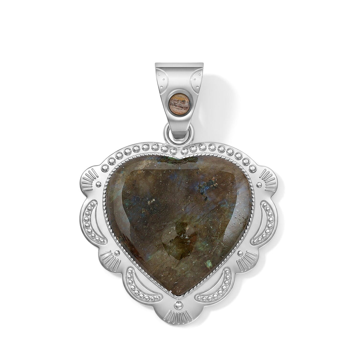 Center Stone Varies Heart Scenic Jasper 32.00 ctw Pendant in Silvertone