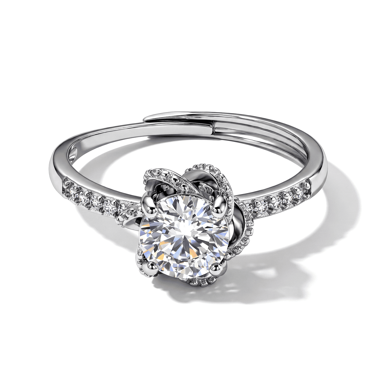 Moissanite and Simulated Diamond 2.30 ctw Ring in Silvertone (Adjustable)