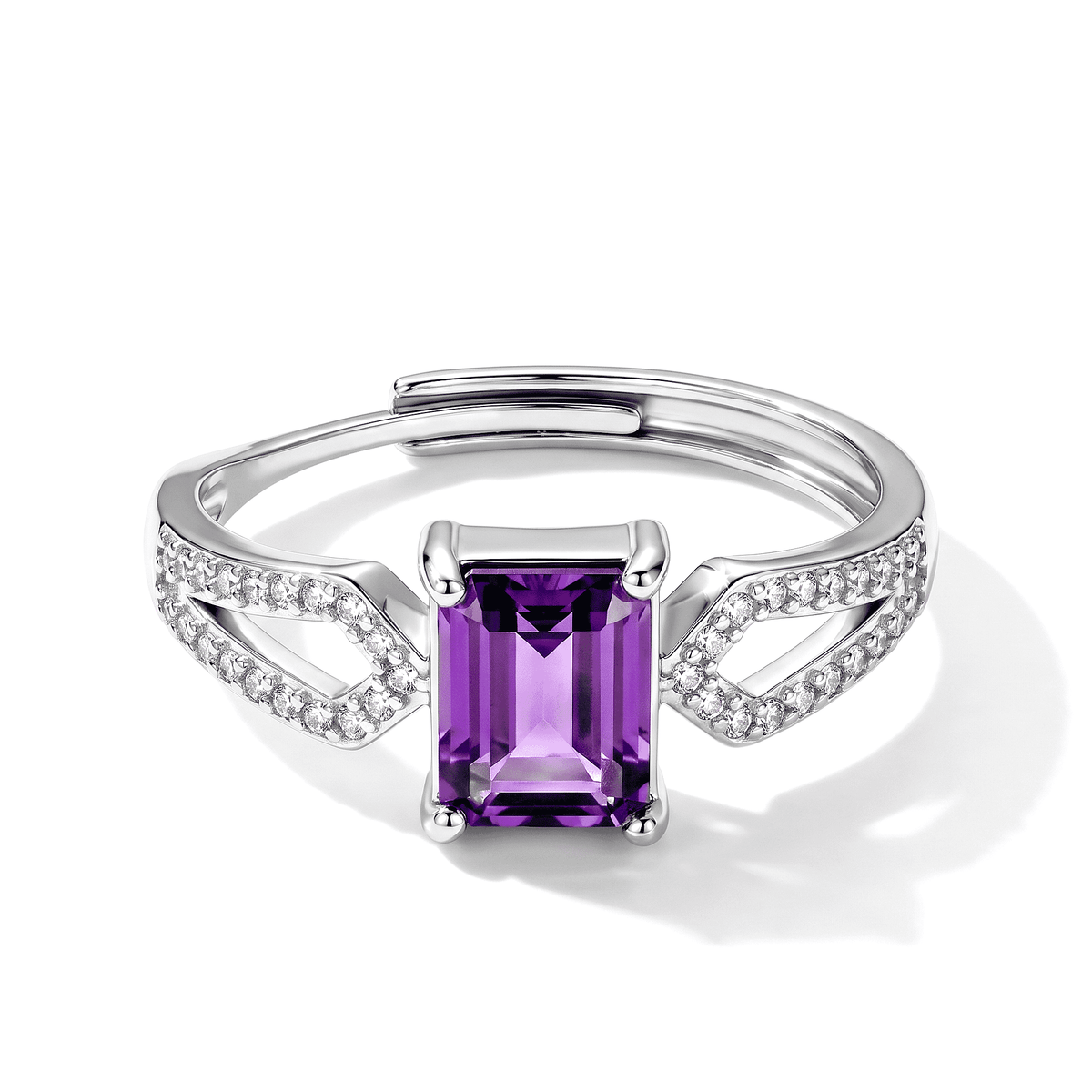 African Amethyst and Simulated Diamond 2.70 ctw Ring in Silvertone (Adjustable)