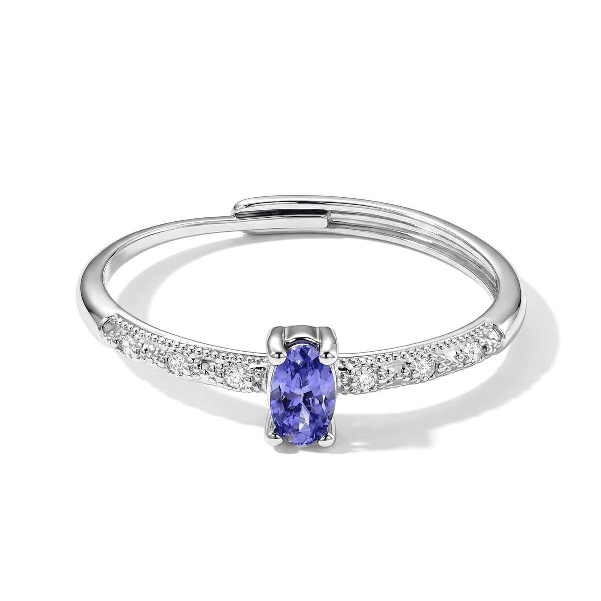 Tanzanite and Simulated Diamond 1.20 ctw Ring in Silvertone (Adjustable)