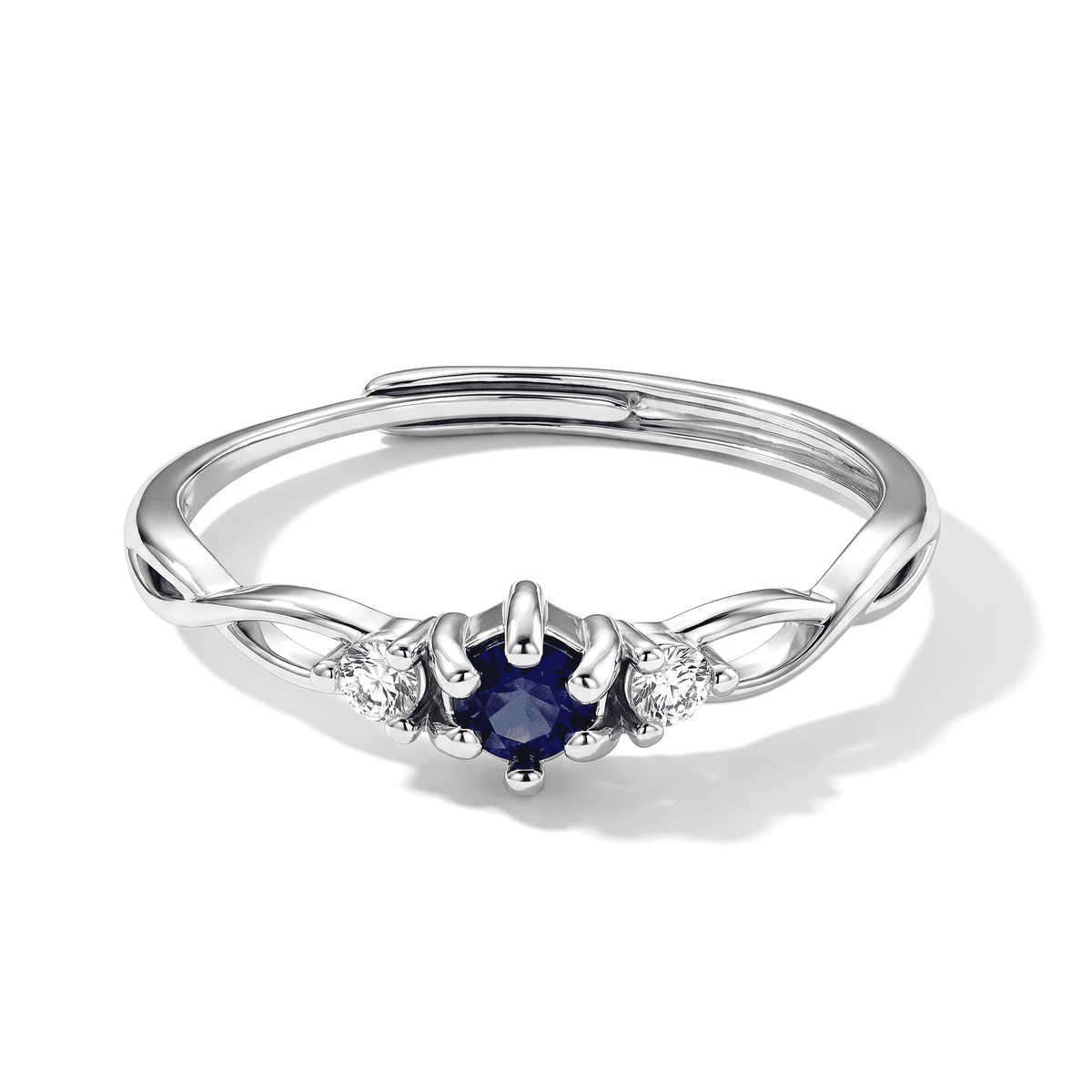 Blue Sapphire and Simulated Diamond 1.10 ctw Ring in Silvertone (Adjustable)