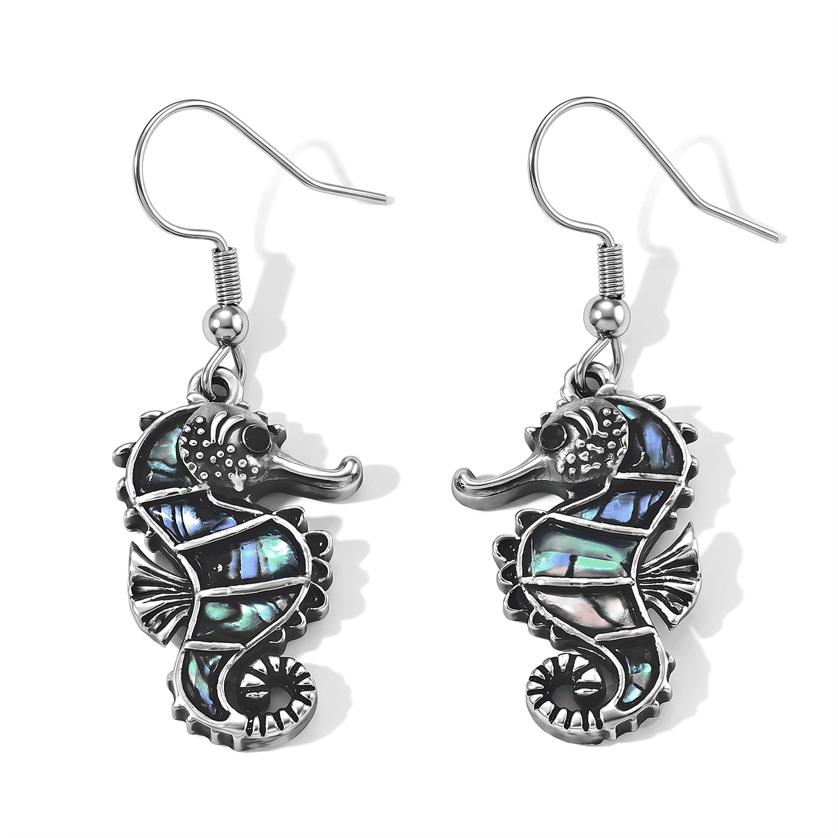 Abalone Shell and Austrian Black Crystal Frog Earrings in Silvertone
