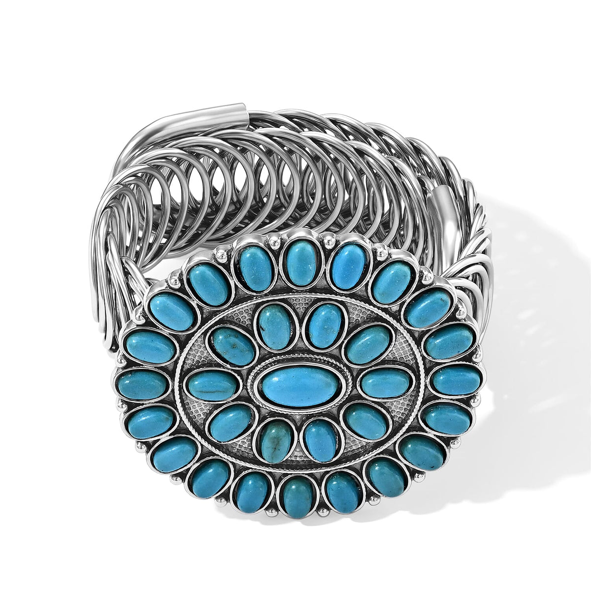 Blue Howlite 5.00 ctw Bangle Bracelet in Silvertone (6-8In)