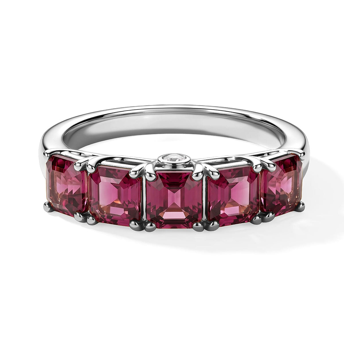 Asscher Cut Premium Tanzanian Wine Garnet, Luxuriant Lab Grown Diamond (G-H, SI) 5 Stone Ring in 18K Vermeil YG Over Sterling Silver (Size 10.0) 2.25 ctw