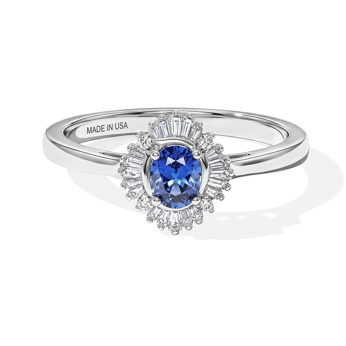 D''Joy Premium Ceylon Blue Sapphire, White Diamond Ring in Rhodium Over Sterling Silver (Size 10.0) 0.65 ctw