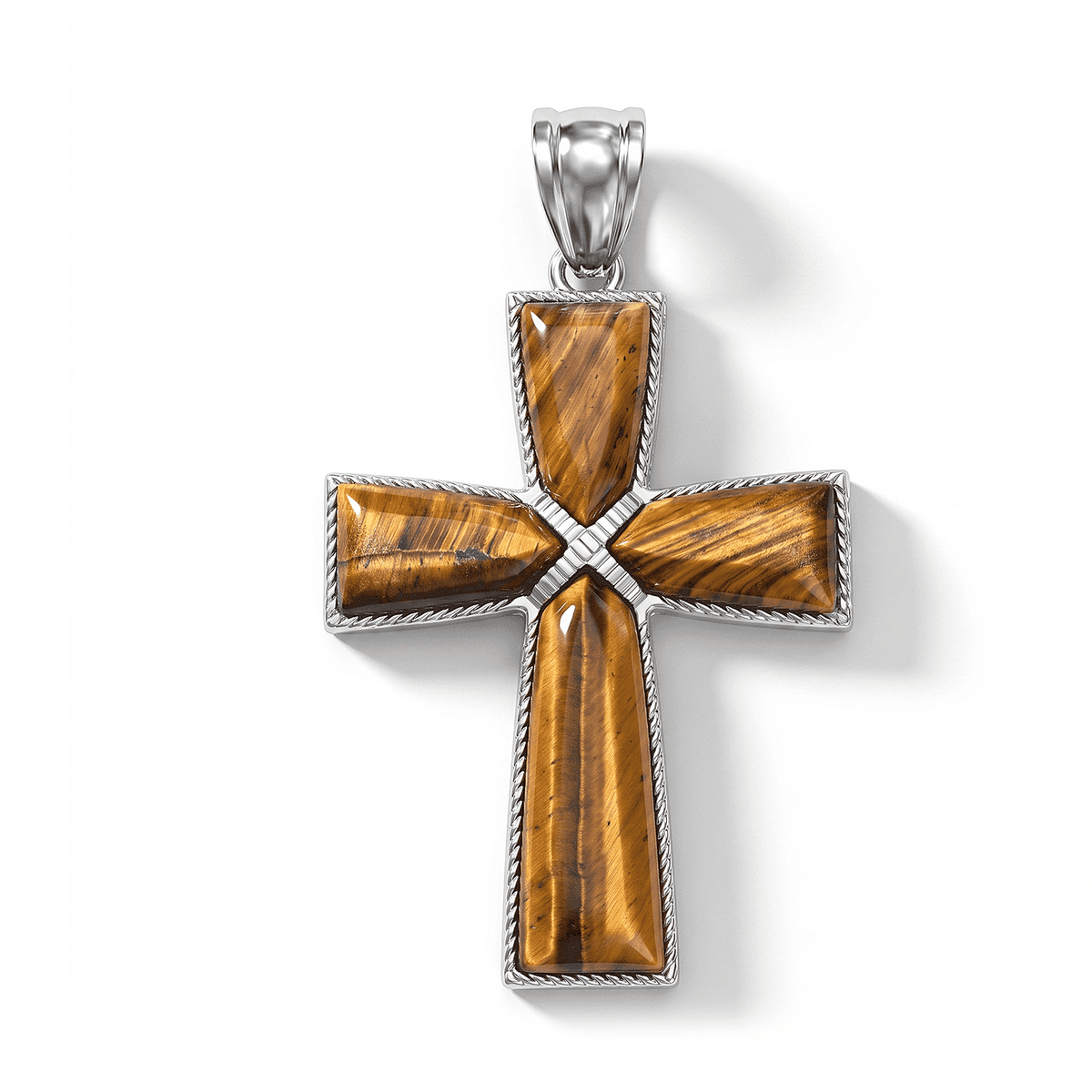 Tigers Eye 28.00 ctw Taper Point Cross Pendant in Silvertone