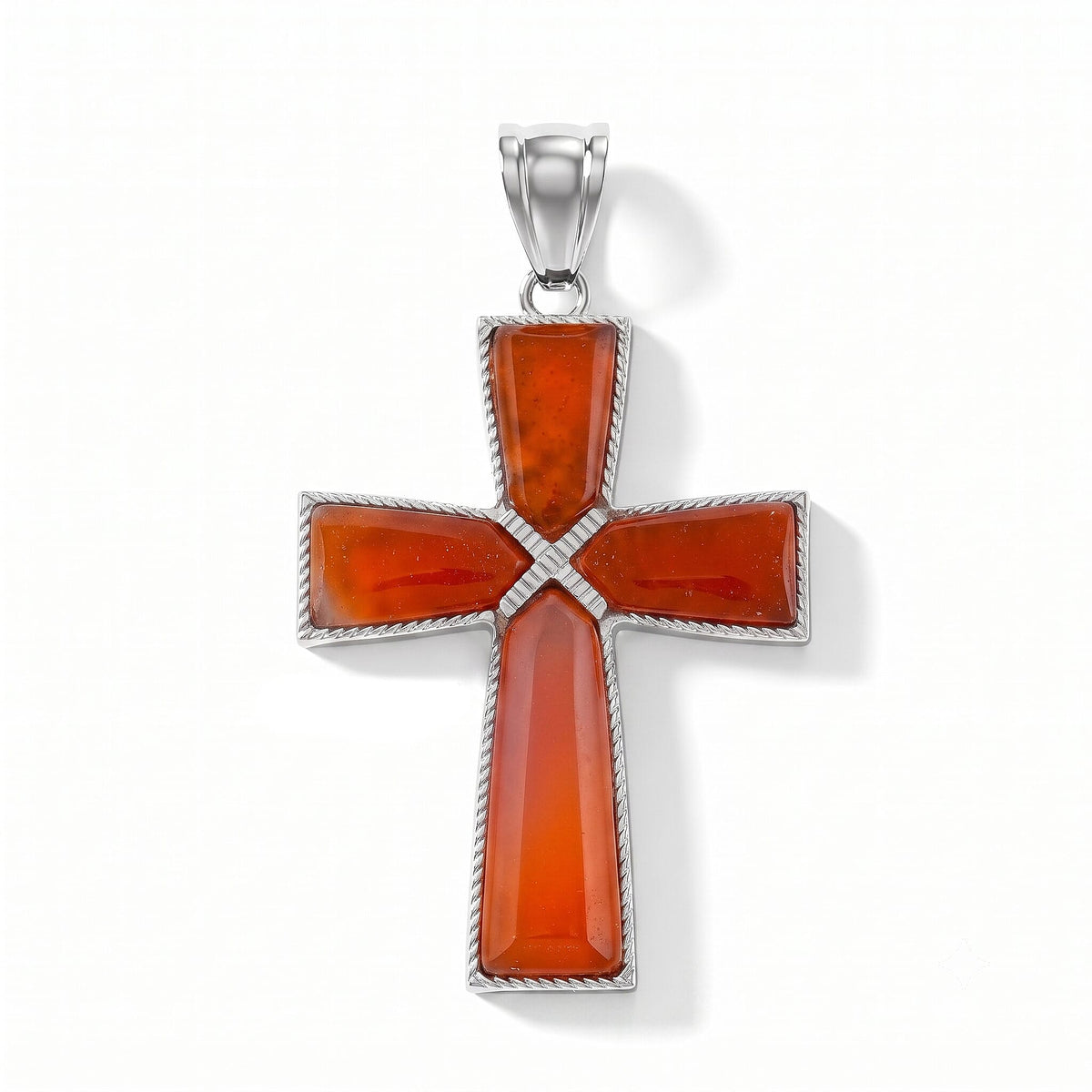 Tigers Eye 28.00 ctw Taper Point Cross Pendant in Silvertone