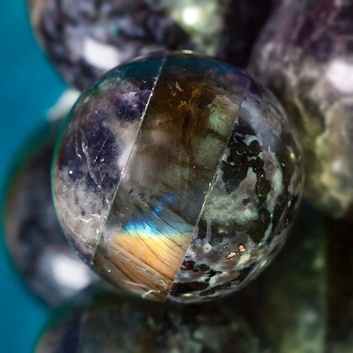 Merlinite Iolite and Labradorite Sphere 2" Approx 895Ctw