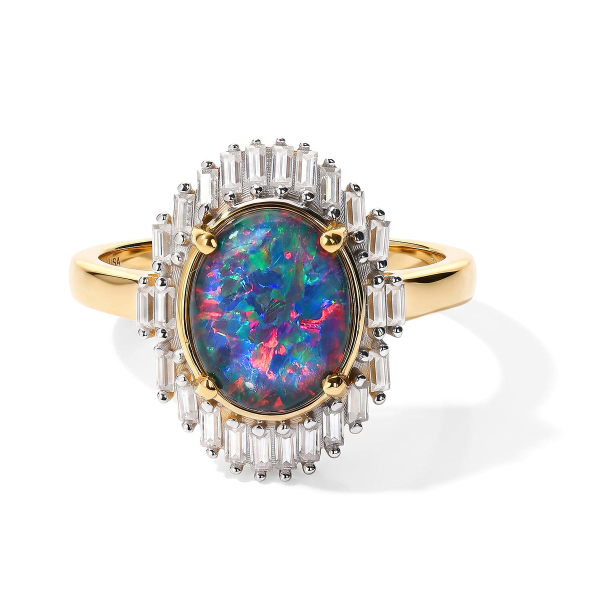 D''Joy Premium Australian Black Ridge Opal Triplet, Moissanite Imperial Starlight Ring in 18K Vermeil YG Over Sterling Silver (Size 10.0) 2.70 ctw
