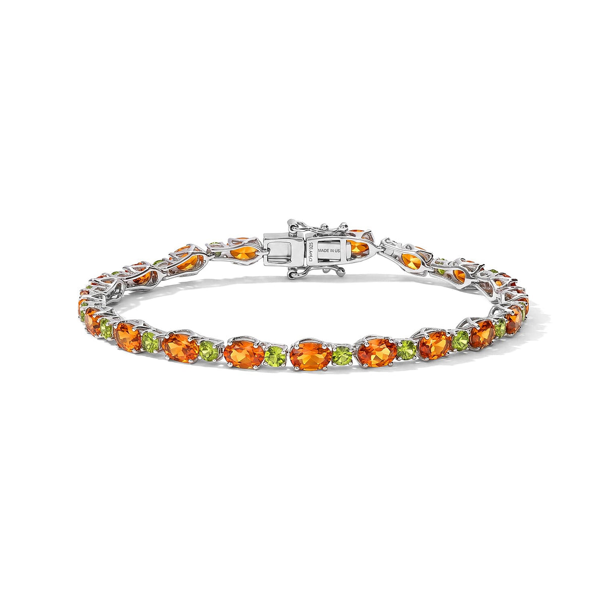 D''Joy Santa Ana Madeira Citrine, Natural Green Apatite Bracelet in Rhodium Over Sterling Silver (6.50 In) 9.86 ctw