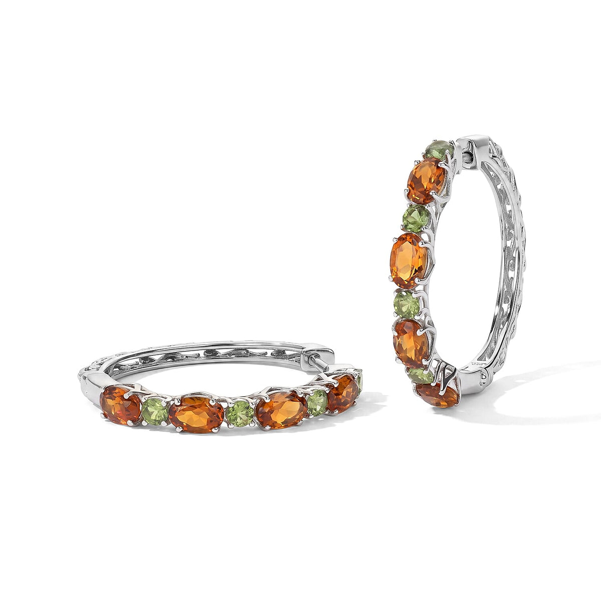 D''Joy Santa Ana Madeira Citrine, Natural Green Apatite Hoop Earrings in Rhodium Over Sterling Silver 4.50 ctw