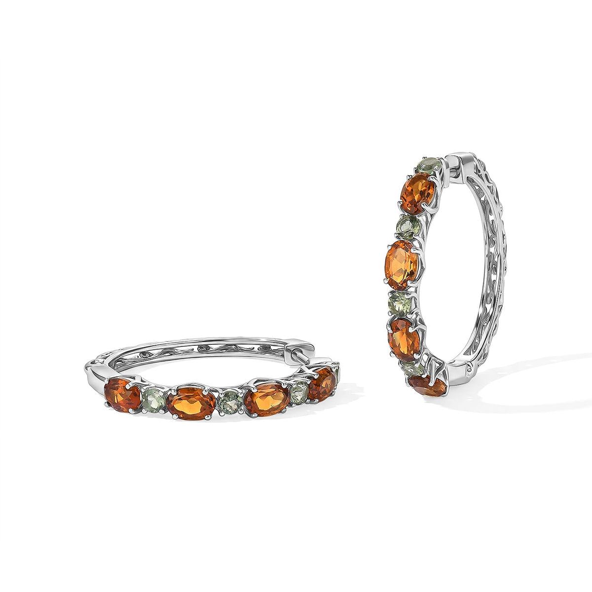 D''Joy Santa Ana Madeira Citrine, Natural Green Apatite Hoop Earrings in Rhodium Over Sterling Silver 4.50 ctw