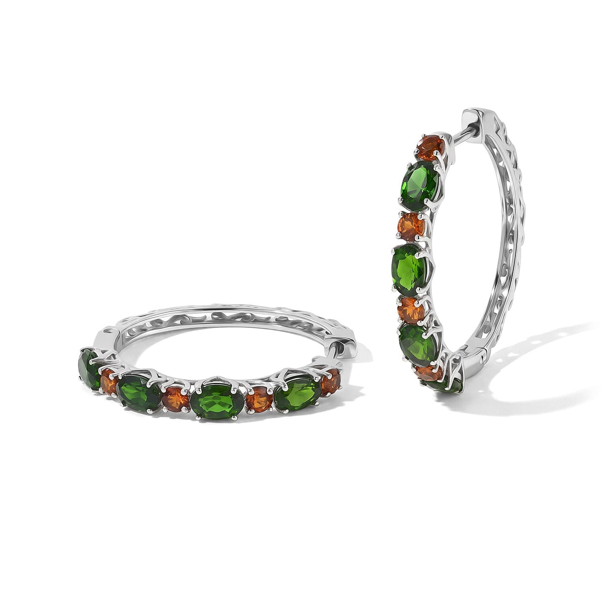 D''Joy Santa Ana Madeira Citrine, Natural Green Apatite Hoop Earrings in Rhodium Over Sterling Silver 4.50 ctw