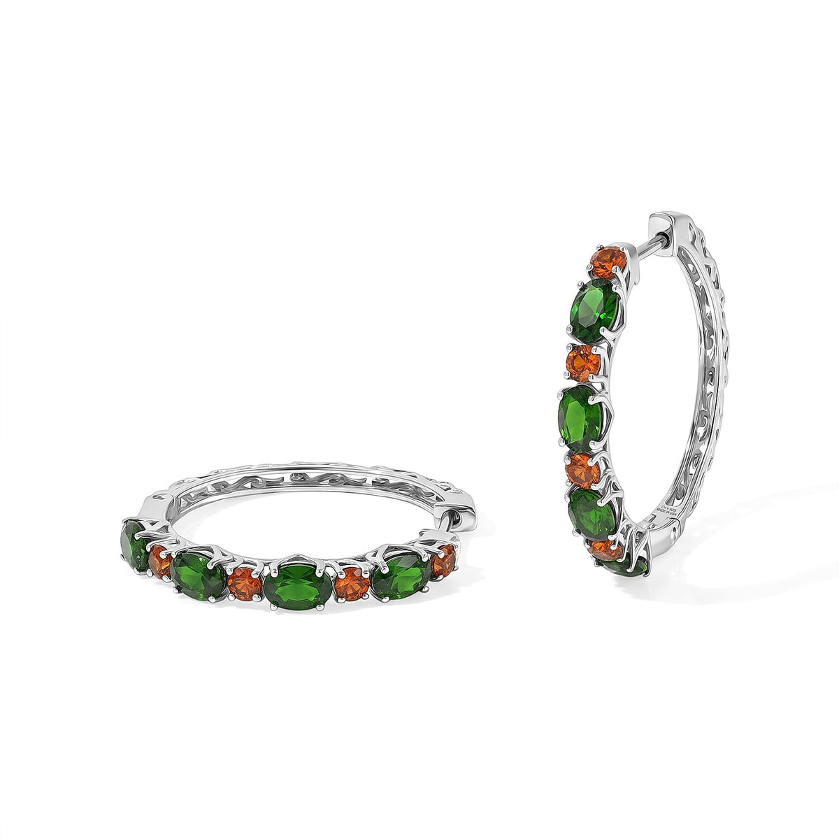 D''Joy Santa Ana Madeira Citrine, Natural Green Apatite Hoop Earrings in Rhodium Over Sterling Silver 4.50 ctw