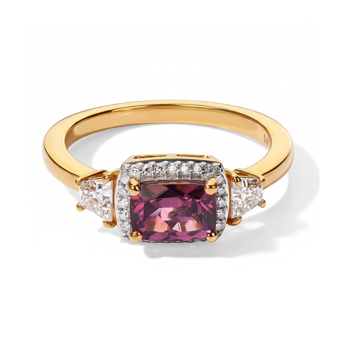 D''Joy Premium Tanzanian Wine Garnet, Moissanite Ring in 18K Vermeil YG Over Sterling Silver (Size 10.0) 1.60 ctw