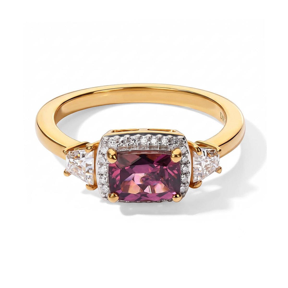 D''Joy Premium Tanzanian Wine Garnet, Moissanite Ring in 18K Vermeil YG Over Sterling Silver (Size 10.0) 1.60 ctw