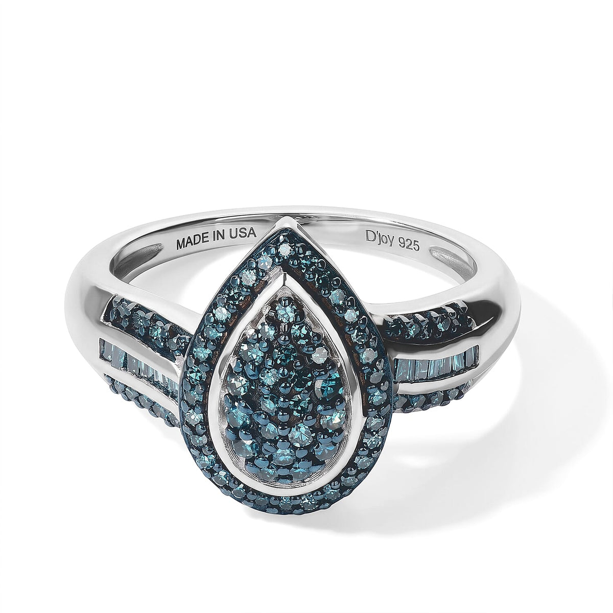 D''Joy Blue Diamond 0.50 ctw Cluster Ring in Rhodium Over Sterling Silver (Size 10.0)