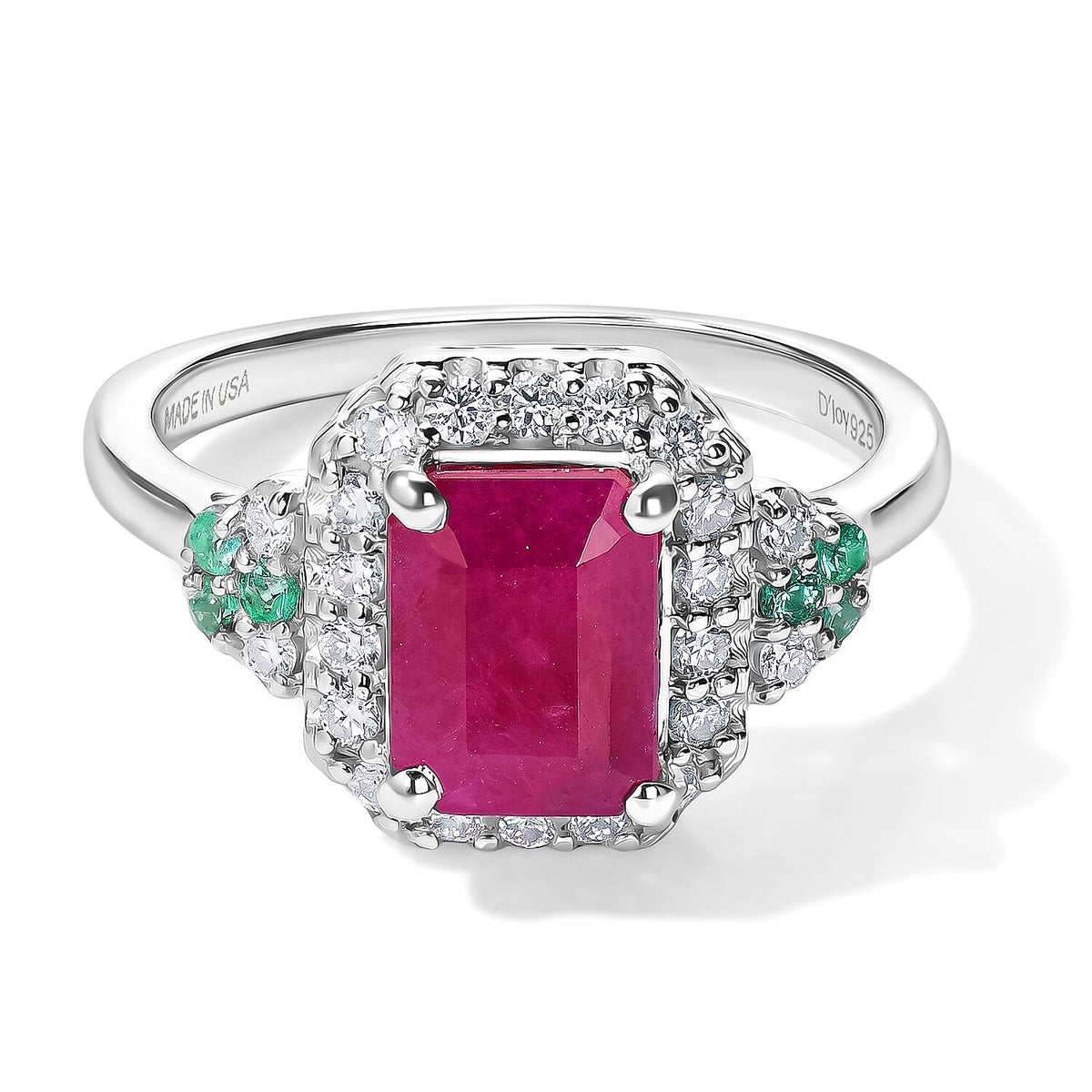 Certified and Appraised D''Joy Premium Taveta Ruby, Paraiba Tourmaline and Moissanite Ring in Rhodium Over Sterling Silver (Size 6.0) 2.75 ctw
