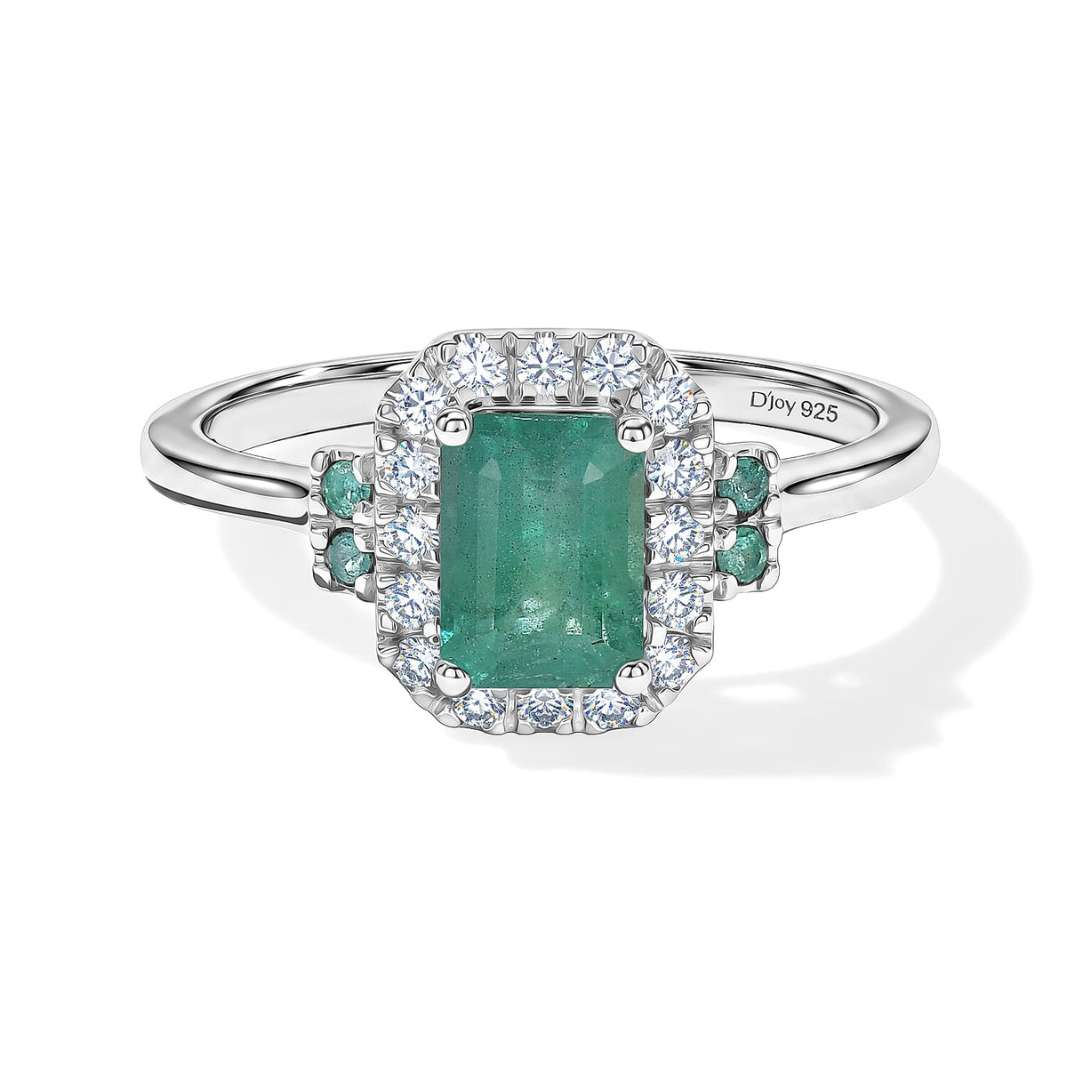 Certified and Appraised D''Joy Premium Kagem Zambian Emerald, Paraiba Tourmaline and Moissanite Ring in Rhodium Over Sterling Silver (Size 6.0) 1.39 ctw