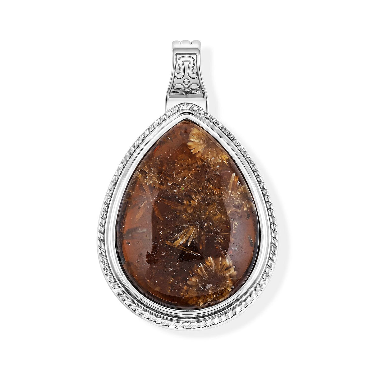 Flower Smoky Quartz 50.00 ctw Drop Pendant in Silvertone