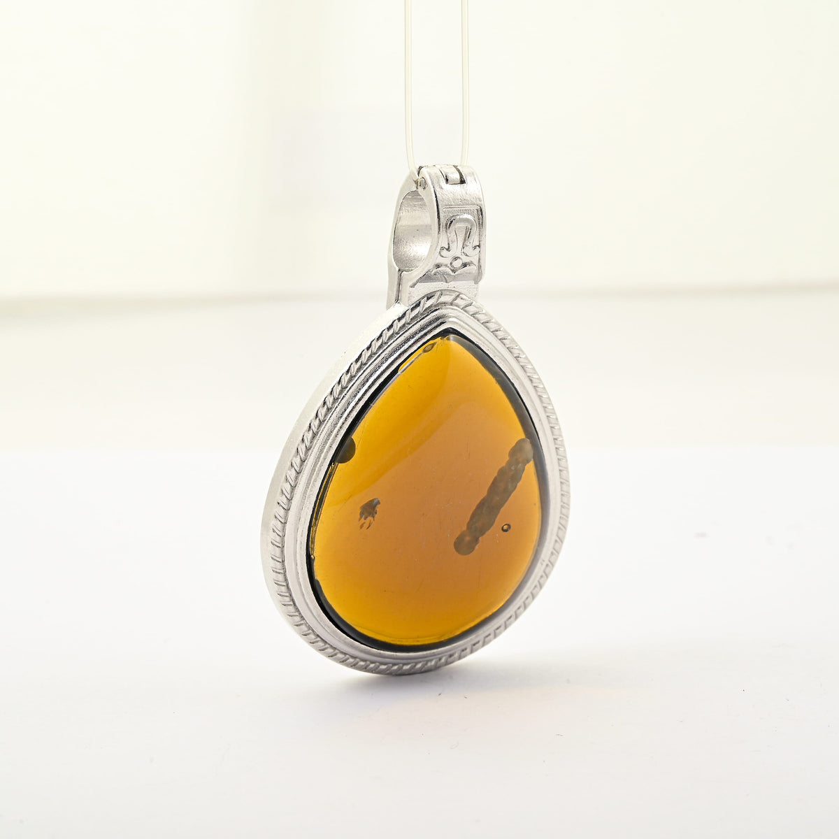 Flower Smoky Quartz 50.00 ctw Drop Pendant in Silvertone