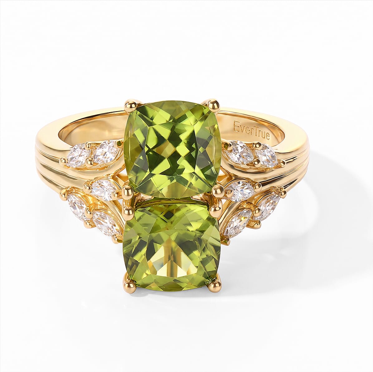 EverTrue Peridot , Moissanite Fancy Ring in 18K YG Plated (Size 7.0) 3.60 ctw