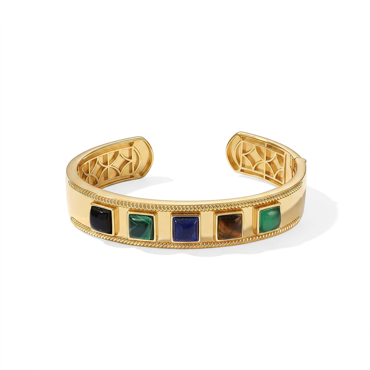 EverTrue Multi Gemstone 11.50 ctw Cuff Bangle Bracelet in 18K YG Plated (7.25 In)