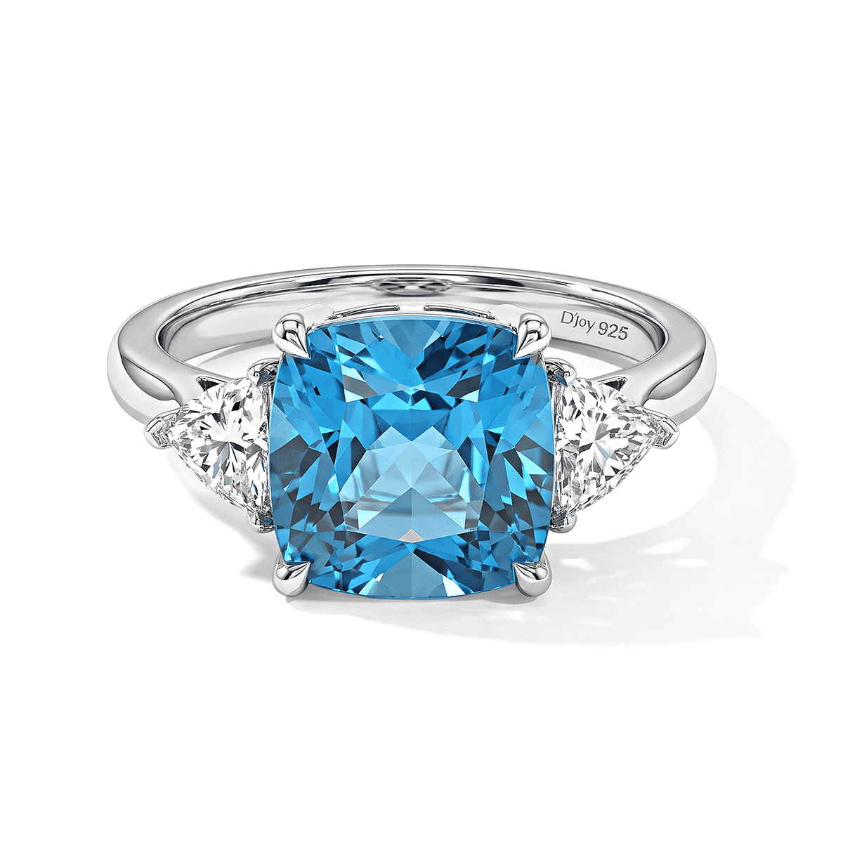 D''Joy Premium Swiss Blue Topaz and Moissanite 5.85 ctw Ring in Rhodium Over Sterling Silver (Size 7.0)