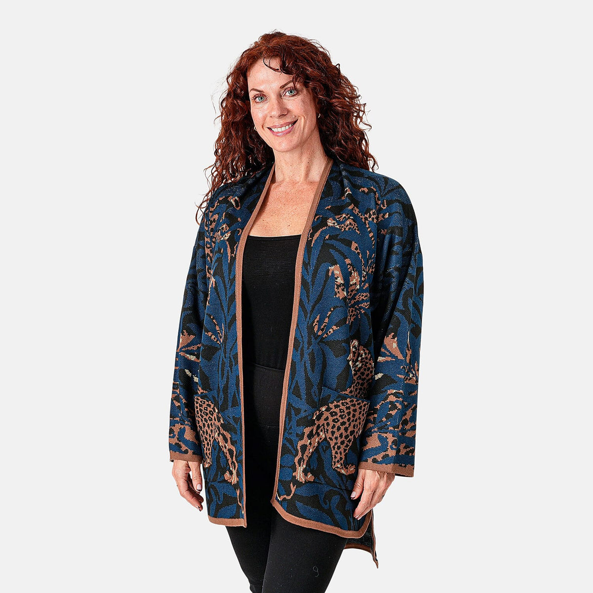 Vertigo Burgundy Combo Tiger Sweater Coat - S