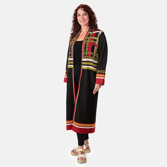 Vertigo Black/Red/Gold Geometric Sweater Coat - S