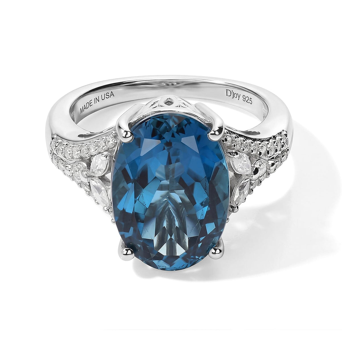 TLV Certified & Appraised D''Joy Premium London Blue Topaz, Moissanite Ring in Rhodium Over Sterling Silver (Size 10.0) 7.25 ctw