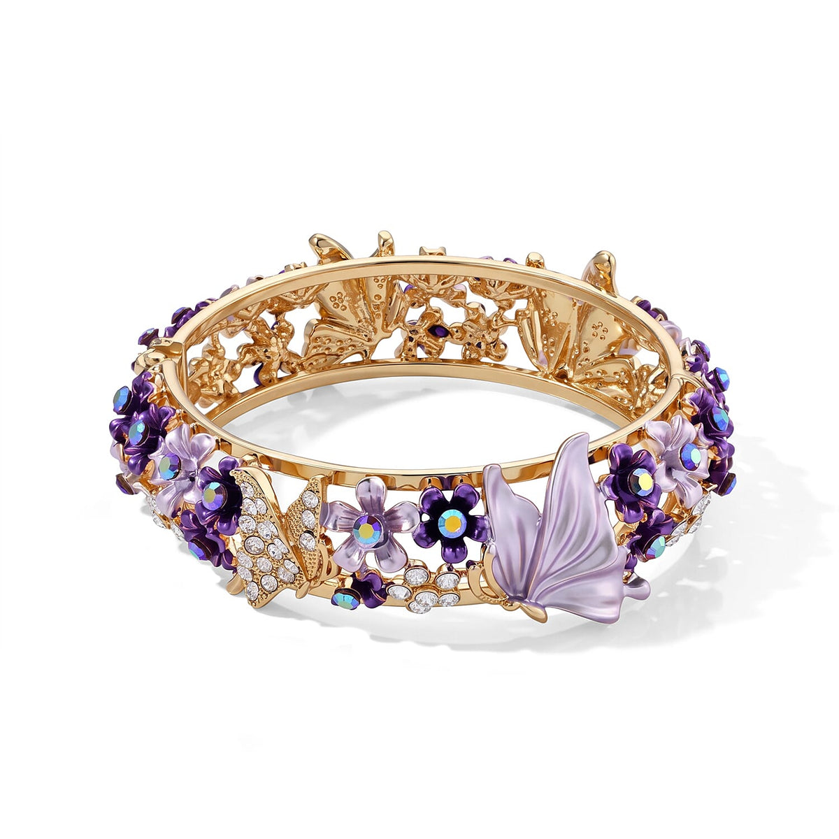 Fuchsia and White Austrian Crystal, Enameled Stretch Bracelet (7.0 In)