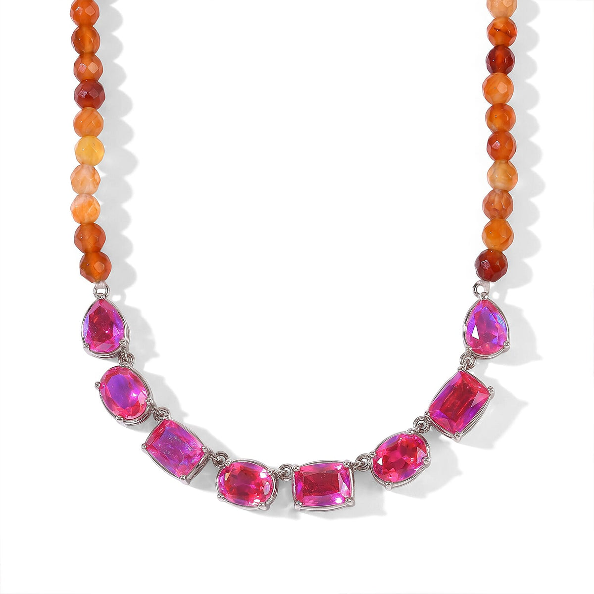 EverTrue Volcanic Triplet Quartz and Carnelian 57.10 ctw Necklace (18 Inches) in 18K YG Plated