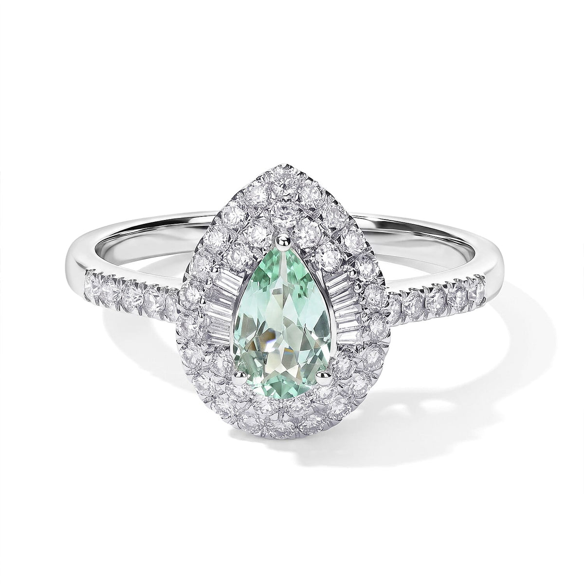 Certified and Appraised Luxoro 10K White Gold AAA Paraiba Tourmaline, Diamond (I2) (0.51 cts) Ring (Size 6.0) 1.00 ctw