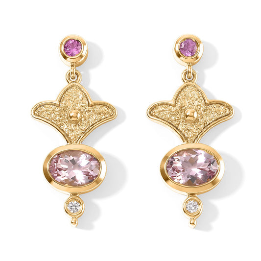 D''Joy Rachel Roy Premium Pink Morganite and Multi Gemstone 2.10 ctw Earrings in 18K Vermeil Yellow Gold Over Sterling Silver