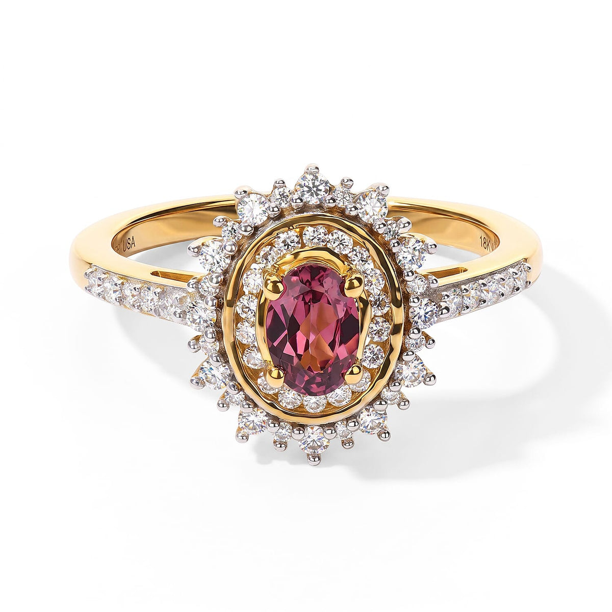 D''Joy Premium Tanzanian Wine Garnet and Moissanite 1.00 ctw Ring in 18K Vermeil Yellow Gold Over Sterling Silver (Size 7.0)