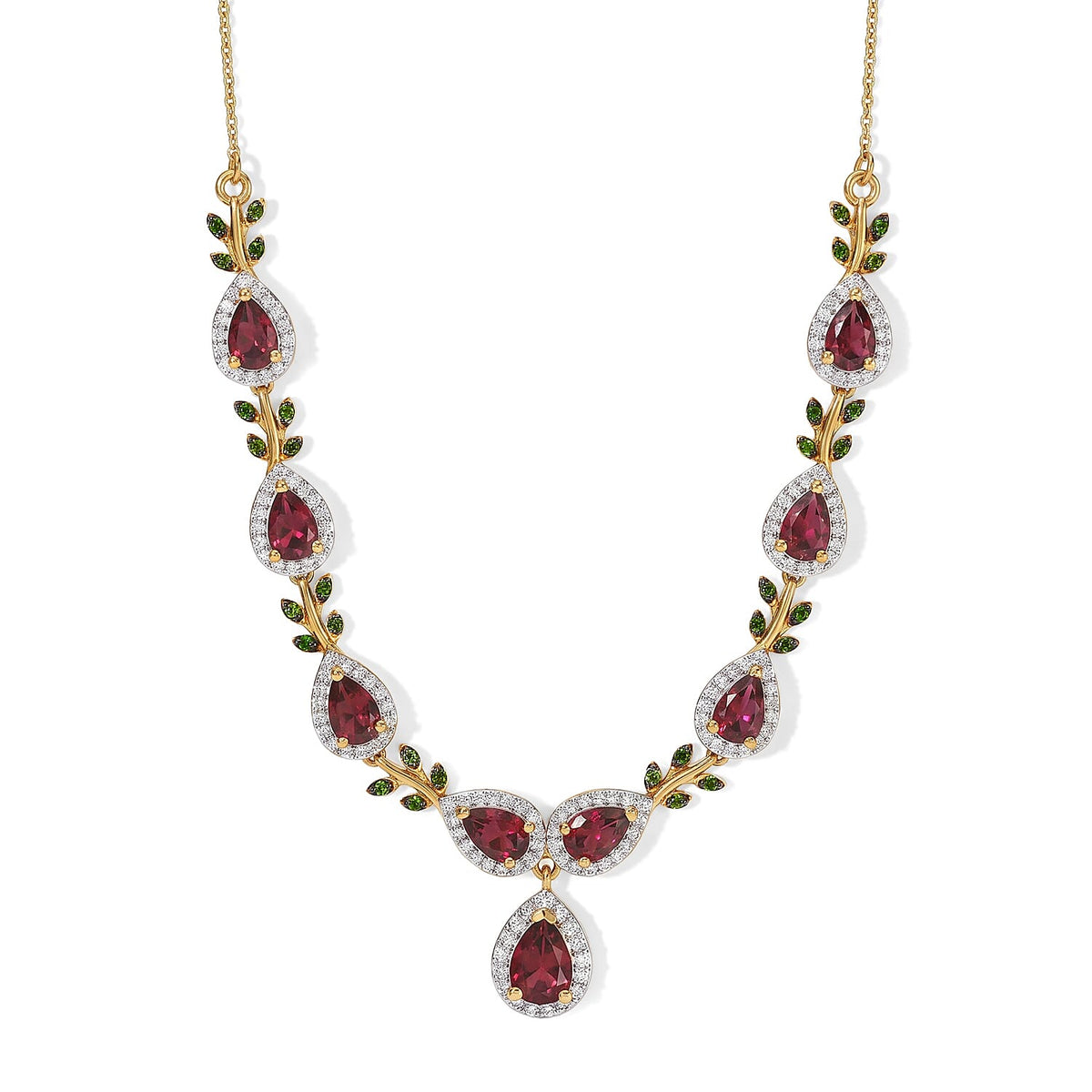 D''Joy Premium Tanzanian Wine Garnet and Multi Gemstone 6.10 ctw Necklace in 18K Vermeil Yellow Gold Over Sterling Silver 18 Inches