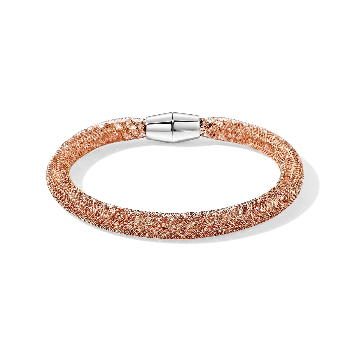 Pink Austrian Crystal Bracelet in Rosetone (7.5In)