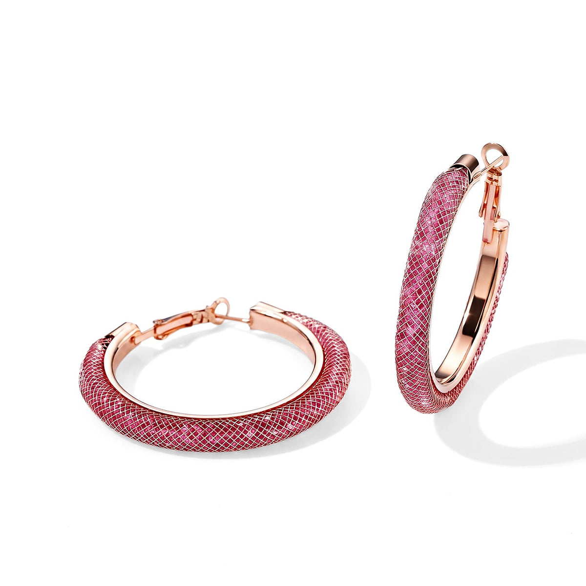 Pink Austrian Crystal Hoop Earrings in Rosetone